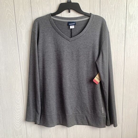 Reebok Gray V-Neck Sweatshirt Size Large NWT - Picture 1 of 4